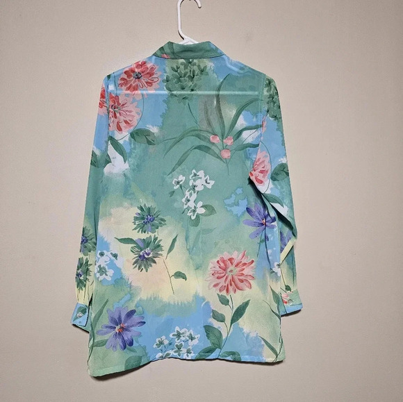 Kensington Lane Multicolor Silk Floral Long Sleeve Button-Up Top Women's Size S - Picture 7 of 7